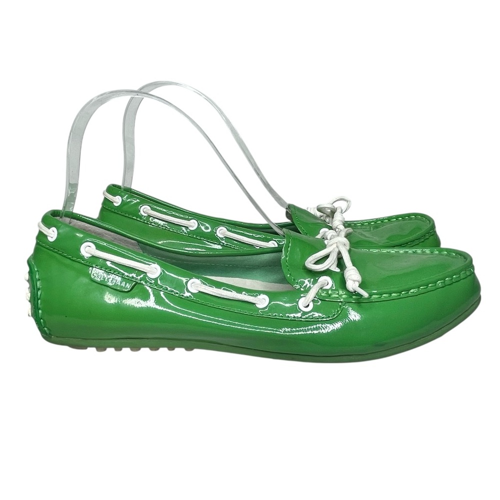 Cole Haan 8.5 patent leather moc driver loafers green